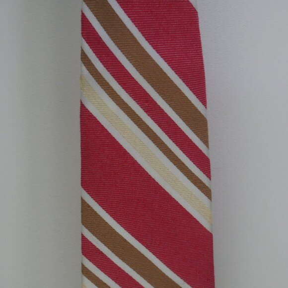 Vintage Sears Men's Store Cotton Blend Red Tan Cream Striped Tie - Picture 1 of 13